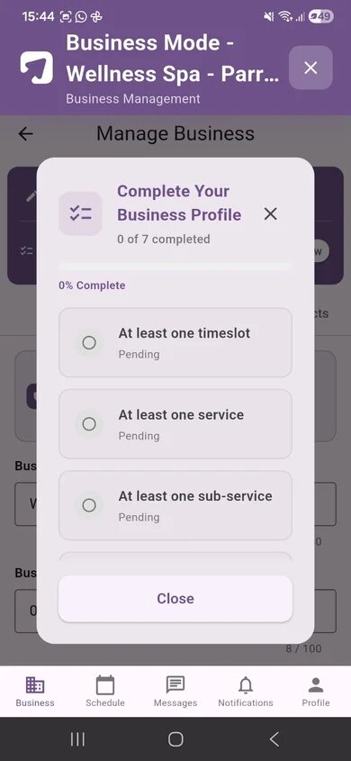 KeepMyBooking manage business screen